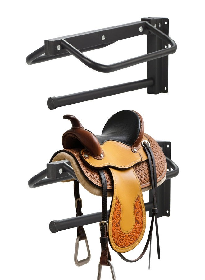Sidasu 2 Pack Saddle Rack with Pad Bar,Heavy Duty Wall Mounted Saddle Rack, Saddle Stand Detachable for Western Style Saddles,Horse Tack Storage,Black - Image 1